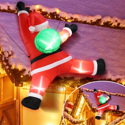 4.9 FT Lighted Christmas Inflatable Decoration, Inflatable Hanging Santa Claus with Gift Bag Funny Blow Up Yard Decorations for Yard Lawn Garden Decor