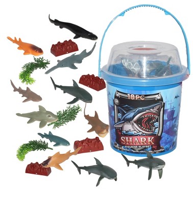 Wild Republic Bucket Shark Figurines, 18 Pieces