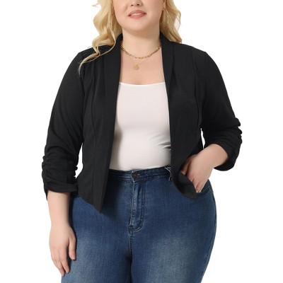 Women's Plus Size 3/4 Sleeve Ruched Open Front Work Office Blazers - Agnes Orinda
