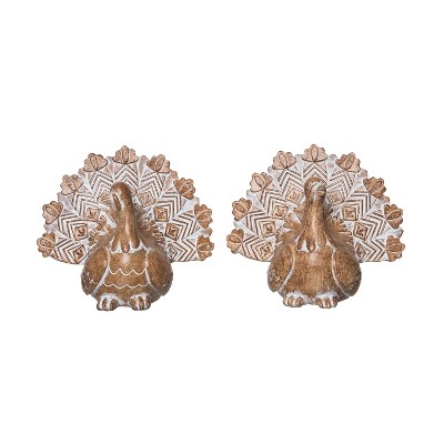 Transpac Large White-washed Turkey Figurine Set of 2 Fall Harvest Home Decorations for Thanksgiving and Autumn