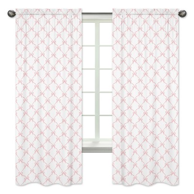 Sweet Jojo Designs Girl Window Curtain Panels Drapes 84in. Ballerina and Ballet Bows Pink and White