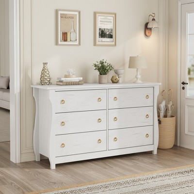 7-Drawer Dresser - Tall Boho Dresser with Curved Legs, Rattan Accents, and Freestanding Storage for Living Room, Bedroom Entryway or Balcony