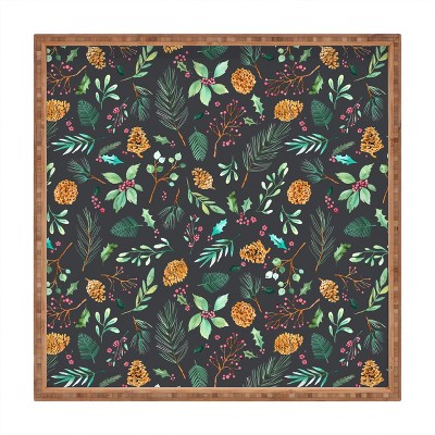 Ninola Design Christmas Botanical Charcoal Bamboo Tray - Deny Designs