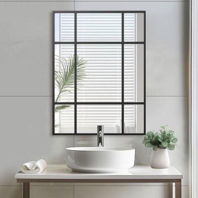 1-Piece 30 in.W x 39 in.H Iron Right Angled Rectangular Black Window Frame Hanging Mirror Wall Mirror