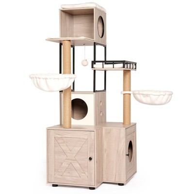 Multipet 63" Multi-Functional Cat Tree with Litter Box - Includes Removable Washable Cushion, Scratching Posts & Toy Hanger