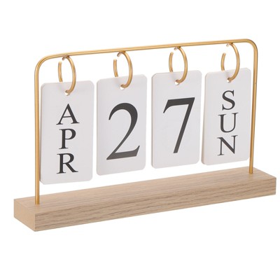Unique Bargains Desktop Decoration Turn Page Vintage Wood Perpetual Calendar