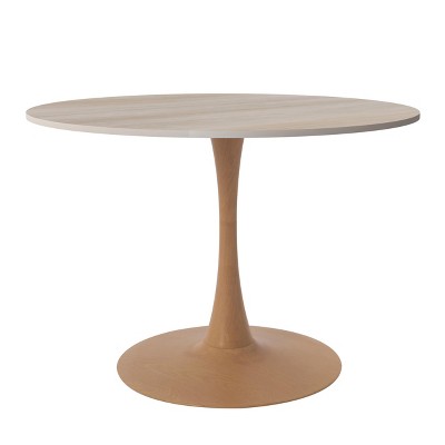 LeisureMod Bristol 35'' Modern Round Dining Table – Durable MDF Top and Wood-Transfer Natural Steel Base for Kitchen, Dining Room, or Cafes