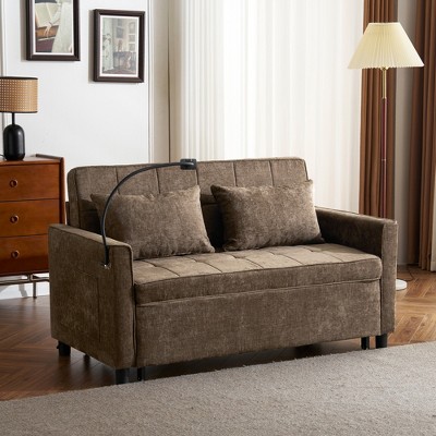 56.9"W Loveseat Sofa, Pull-Out Sleeper Sofa Bed with Adjustable Backrest, Side Pockets, Two USB Ports and A Phone Holder - ModernLuxe