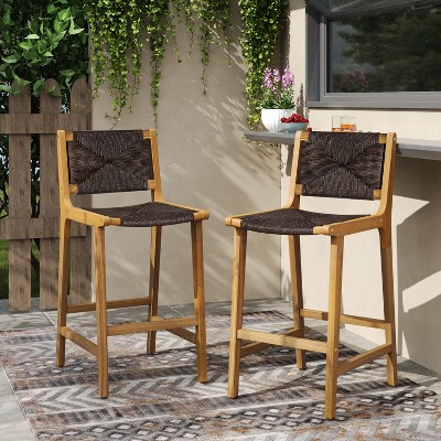 Christopher Knight Home Karolyn Outdoor Rustic Acacia Wood and Rattan Armless Bar Stools (Set of 2)