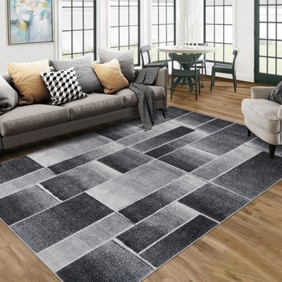 Washable Machine  Rugs Modern Geometric Patchwork Area Rug for Living Room Indoor Rugs for Bedroom, Throw Carpet for Dining Room Office Black