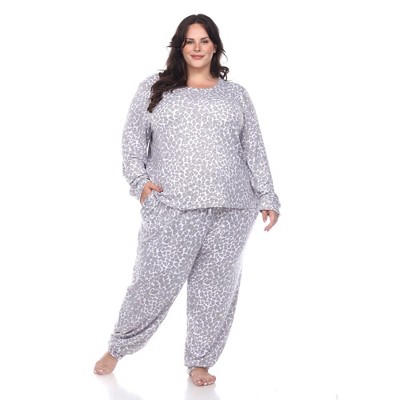 Women's 2 Piece Leopard Lounge Set Gray Small - White Mark