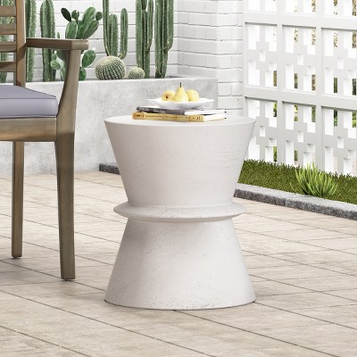 ACEPANO Outdoor LightWeight Concrete Round Accent Coffee Side Table Furniture-White