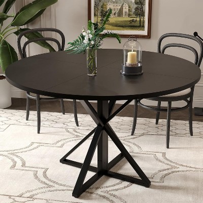 47" Round Dining Table, 4-6 Seat Kitchen & Dining Room Tables with Metal Base,Space Saving, Wood Dining Room Tables