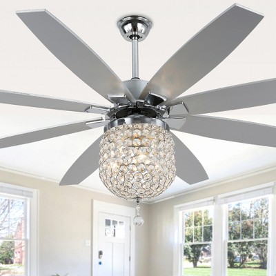 Bella Depot 65" Modern Large  Crystal Ceiling Fan with Light and Remote, 6-speed Reversible Motor