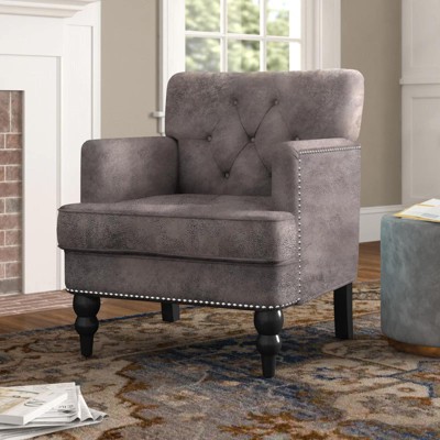 PAGED Modern Accent Chair, Button Tufted Arm Chair with Turned Wooden Legs, Living Room Reading Chair for Bedroom