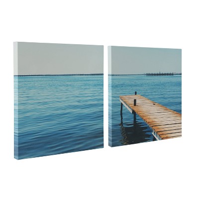 (Set of 2) 20"x20" Etang de Thau by Laura Evans Unframed Wall Canvas Set - Kate & Laurel All Things Decor: Modern Nautical Wall Art