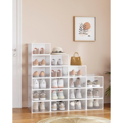 Stackable Shoe Boxes Set of 18 - Clear Plastic Shoe Organizers with Doors, 9.1 x 13.1 x 5.6 Inches, Fits Up to US Size 9