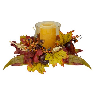 Northlight Fall Apple Glass Hurricane Pillar Candle Holder Thanksgiving Centerpiece - 15"