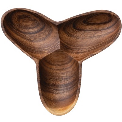 Storied Home Modern Acacia Wood Appetizer Bowl with 3 Compartments, Natural