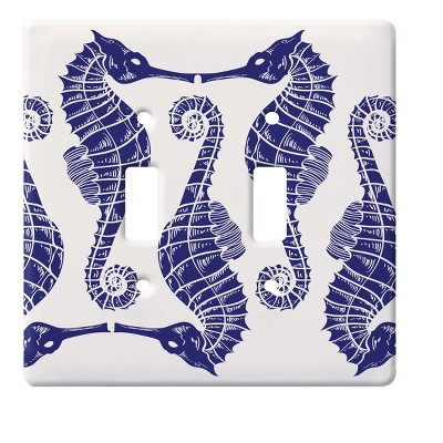 RightSide Designs Indigo Seahorses Double Toggle Switchplate