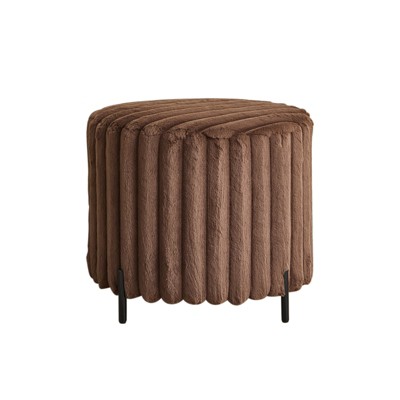 FONTOI 22.05" Upholstered Round Ottoman Foot Rest, Footstool for Living Room Bedroom Entryway, Brown, 22.05"*19.29"*22.05"