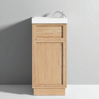 15.75" Rustic Bathroom Vanity with Resin Sink, Push-to-Open Soft-Close Door, Adjustable Shelf, Reversible Basin Design
