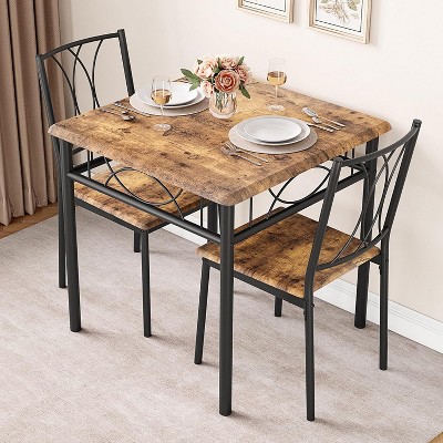 Compact 3-Piece Dining Set for 2, Square Kitchen Table with Upholstered Chairs, Space-Saving Diner Set for Small Kitchens & Apartments