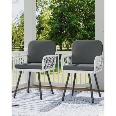TROPOW Patio Dining Chairs with 5mm Rattan & Cushions, 4-Piece Outdoor Chairs Set, Stackable Wicker Chairs with Metal Frame for Garden