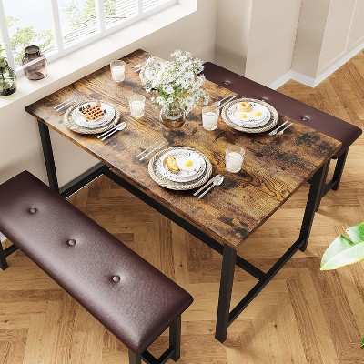 ODK Kitchen Table with Benches, Dining Table Set for 4,Rectangular Dining Table Set for Small Space Apartment Studio 44.4 * 27.5 * 29.5 Inch