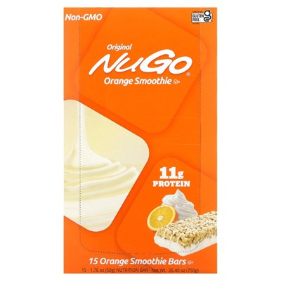NuGo Nutrition Orange Smoothie Bars, 15 Bars, 1.76 oz (50 g) Each