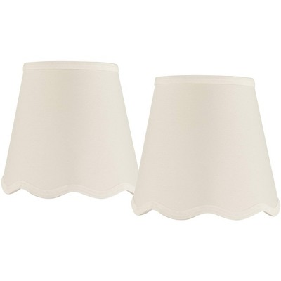 Springcrest Set of 2 Scalloped Empire Lamp Shades White Small 4" Top x 6" Bottom x 5.5" High Candle Clip Harp and Finial Fitting