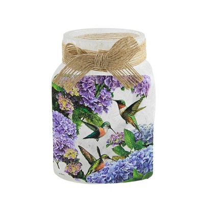 Stony Creek 4.5 Inch Floral Hummers Lit Jar W/Bow Lighted Glass Accent , Electric  Hummingbird (1PC)