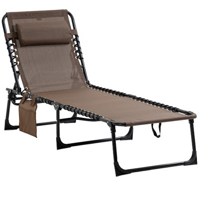 TIRAMISUBEST Adjustable Reclining Chaise Lounge - Portable Folding Sun Lounger with Removable Pillow, Outdoor Camping Chair (Brown)