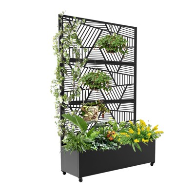 Privacy Screen with Planter Box, 72" H x 47" W Outdoor Privacy Screens, Rolling Privacy Raised Garden Bed with Trellis for Climbing Vines
