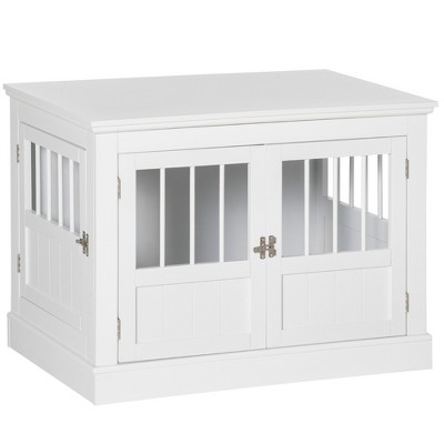 PawHut Dog Crate End Table with Triple Doors, Wooden Dog Crate Furniture Indoor Use, Puppy Crate with and Steel Tubes, for Small Dogs