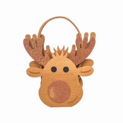 Gallerie II 6.38" Reindeer Cute Felt Christmas Candy Bag Holder Basket Container