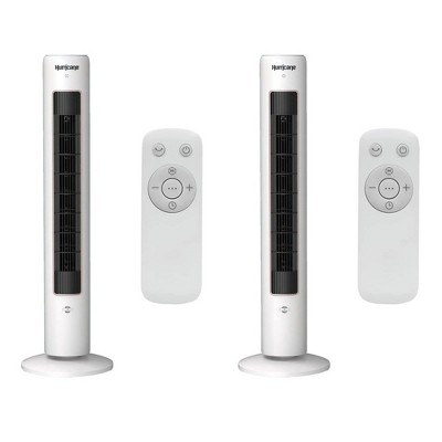 Hurricane 40 Inch Triple Action Air Enhancing Tower Fan and Aromatherapy Diffuser with Remote Control and Floor Mount Construction, 2 Pack, White