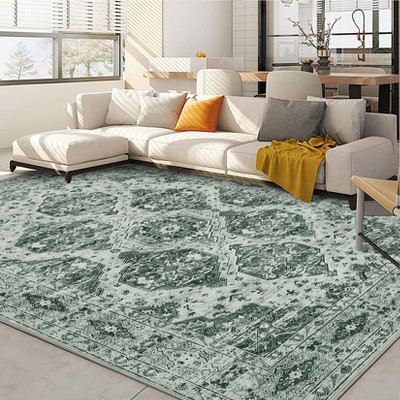 Area Rugs Machine Washable Rugs for Living Room Bedroom, Vintage Boho Non Slip Soft Accent Distressed Print Thin Carpet