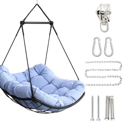 NAYSAYE Patio Swing Hammock Chair with Cushion Durable Comfortable Design for Indoor and Outdoor Use, Blue and Gray, 37.4"*29.3"*6.7"