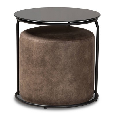 2pc Kira Nesting Table and Ottoman Set Brown/Black - Baxton Studio