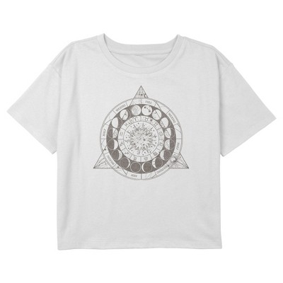 Girl's Lost Gods Astrology Moon Phases Wheel Graphic Graphic Cropped T-Shirt