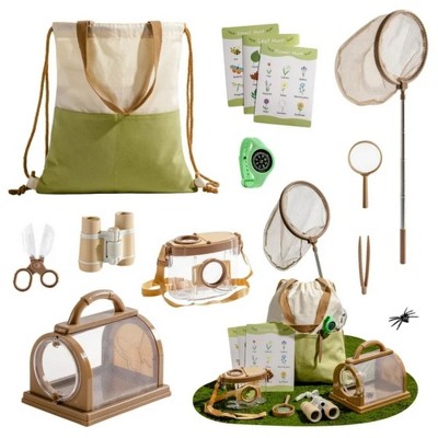 ROBOTIME Nature Exploration Toys, Outdoor Explorer Kit with Tools, Butterfly Net and Carry Bag for Kids Ages 3-12, Green, 11.42"*6.89"*8.86"