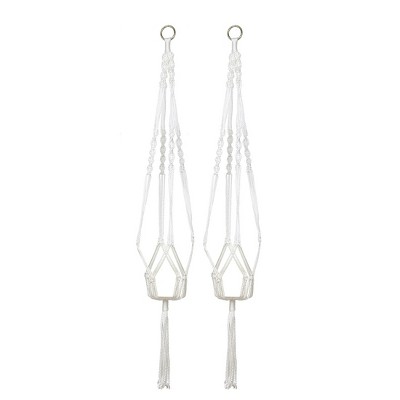 Unique Bargains Outdoor Indoor Balcony Macrame Nylon Hanging Rope Flower Pot Holder White 2 Pcs