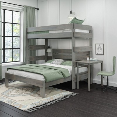 Max & Lily Farmhouse Twin over Queen L-Shaped Bunk Bed with Desk
