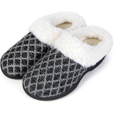 Roxoni Women's Cozy Memory Foam Slippers, Warm Faux Fur, Indoor Outdoor Rubber Sole