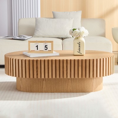 Grungis 43.7 Inch Oval Coffee Table,Modern Handcraft Drum End Table with Sturdy Pedestal for Living Room,Offices