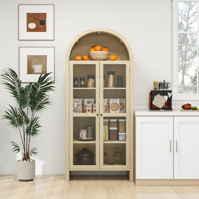 Vatros Tall Arched Kitchen Pantry Arched Storage Display Cabinet with Adjustable Shelves