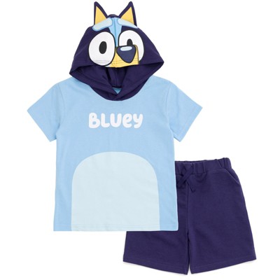 Bluey Hooded Cosplay T-Shirt French Terry Shorts Outfit Set Toddler