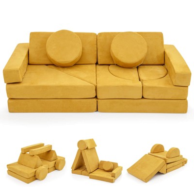Costway 14 PCS Modular Kids Play Couch Child Sectional Sofa Toddler Soft Playset Blue/Gray/Yellow