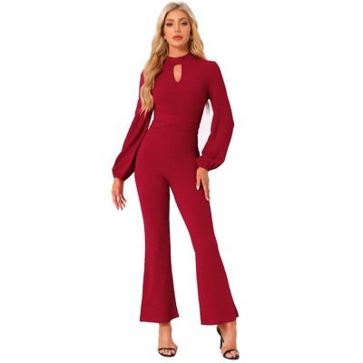 INSPIRE CHIC Women's Long Sleeve High Waist Elegant Party Bell Bottom Pants Jumpsuit